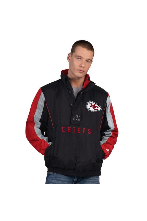 Men's Starter Black Kansas City Chiefs Thursday Night Gridiron Half-Zip Jacket