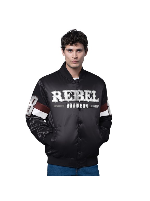 Men's Starter Black Kyle Busch Triple Option Satin Varsity Full-Snap Jacket