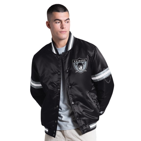 Men's Starter Black Las Vegas Raiders Courtside Varsity Retro Logo Full Snap Jacket