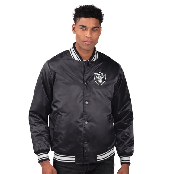 Men's Starter  Black Las Vegas Raiders Printed Team Logo Satin Varsity Full-Snap Jacket
