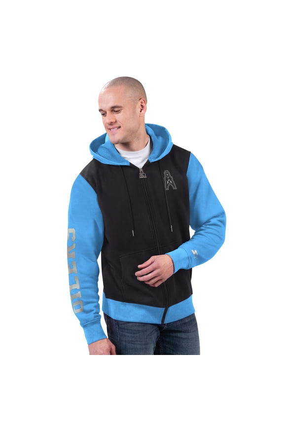 Men's Starter Black/Light Blue Tennessee Oilers Thursday Night Gridiron Full-Zip Hoodie