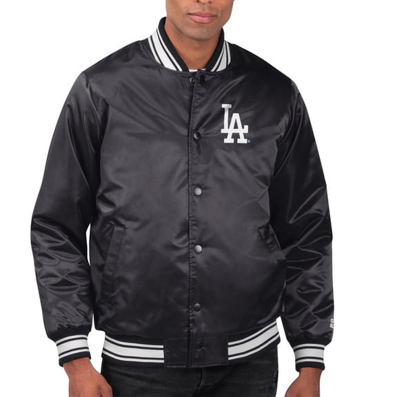 Men's Starter Black Los Angeles Dodgers Printed Team Logo Satin Varsity Full-Snap Jacket