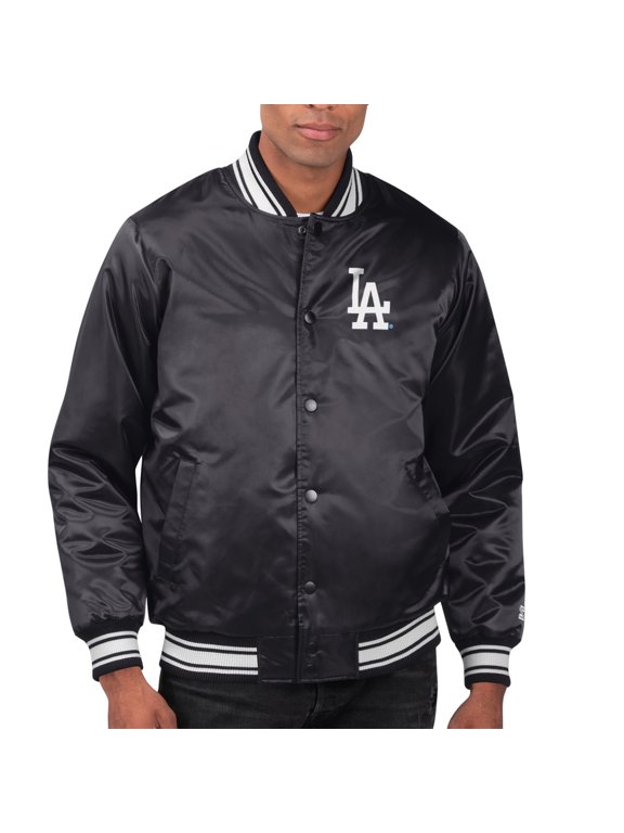 Men's Starter Black Los Angeles Dodgers Printed Team Logo Satin Varsity Full-Snap Jacket