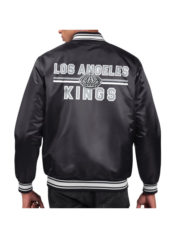 Men's Starter Black Los Angeles Kings Printed Team Logo Satin Varsity Full-Snap Jacket