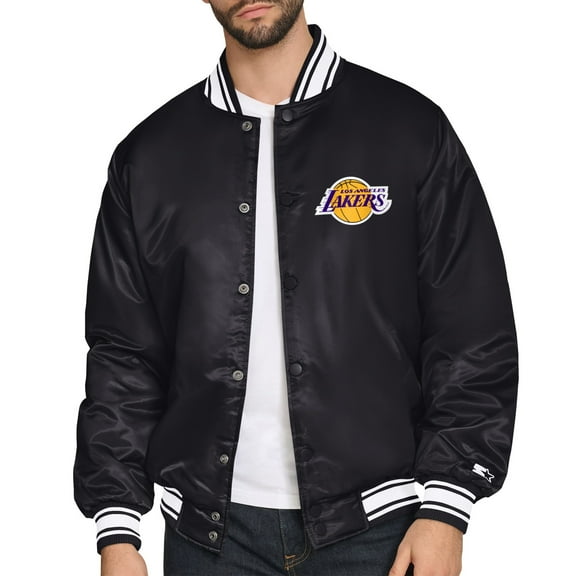 Men's Starter Black Los Angeles Lakers Triangle Full-Snap Varsity Jacket