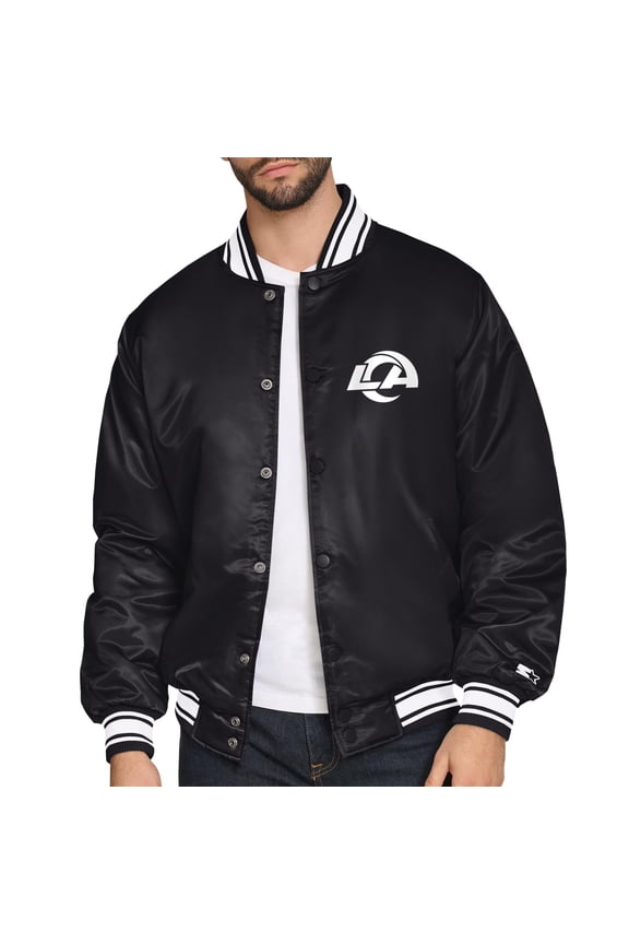Men's Starter Black Los Angeles Rams Satin Varsity Full-Snap Jacket