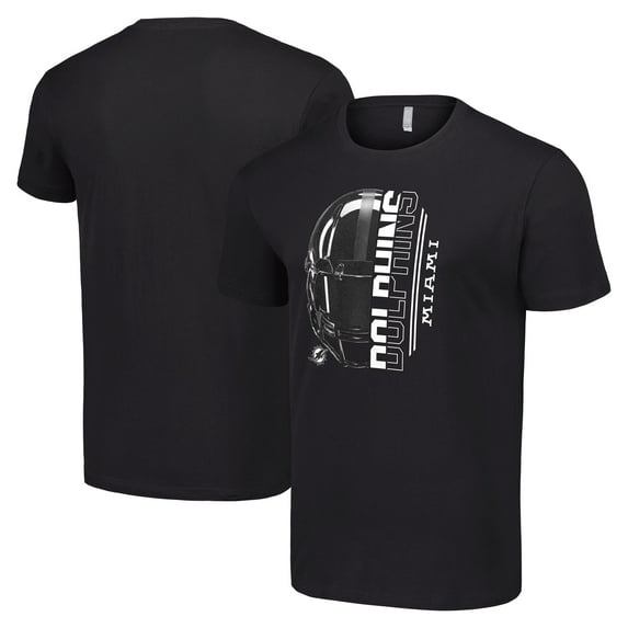 Men's Starter Black Miami Dolphins Half Helmet Logo T-Shirt