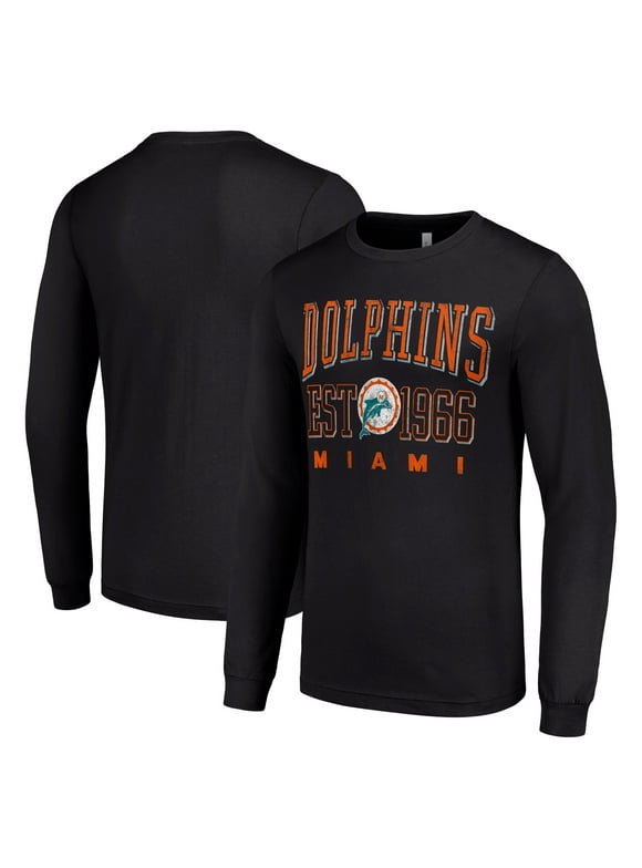 Men's Starter Black Miami Dolphins Throwback Logo Long Sleeve T-Shirt