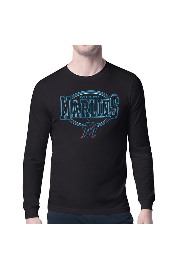 Men's Starter Black Miami Marlins Team Track Graphic Long Sleeve T-Shirt
