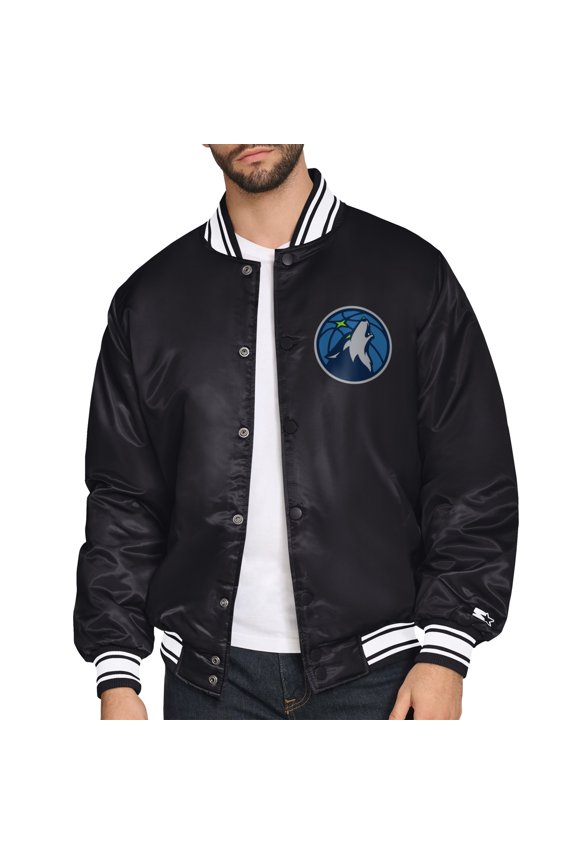 Men's Starter Black Minnesota Timberwolves Triangle Full-Snap Varsity Jacket