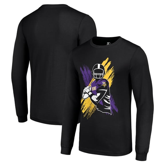 Men's Starter Black Minnesota Vikings Player X Logo Graphic Long Sleeve T-Shirt