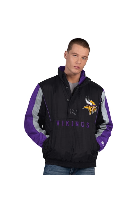 Men's Starter Black Minnesota Vikings Thursday Night Gridiron Half-Zip Jacket
