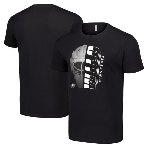 Men's Starter Black Minnesota Wild Half Helmet Logo T-Shirt