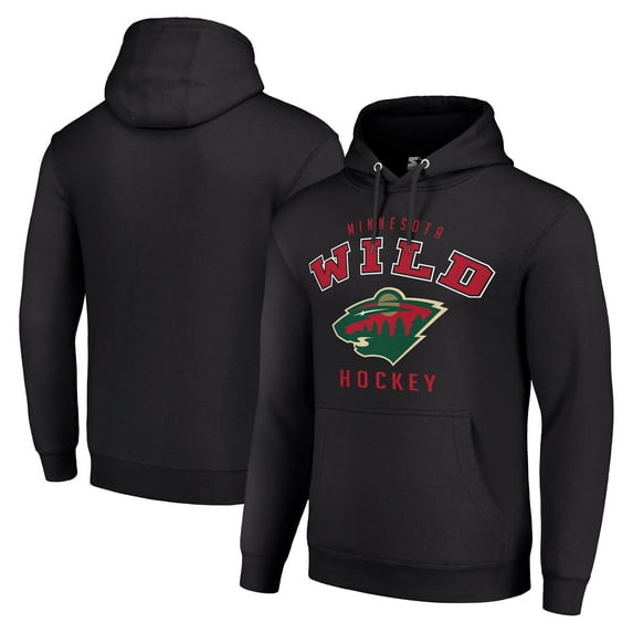Men's Starter Black Minnesota Wild Logo Pullover Hoodie