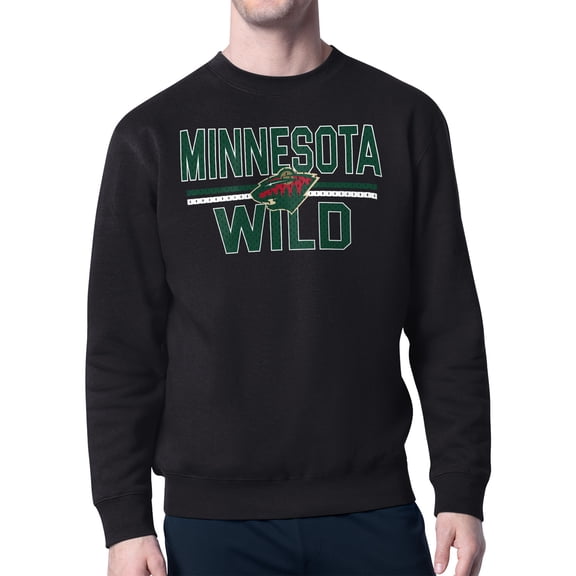 Men's Starter Black Minnesota Wild Mesh Look Team Name Logo Pullover Sweatshirt