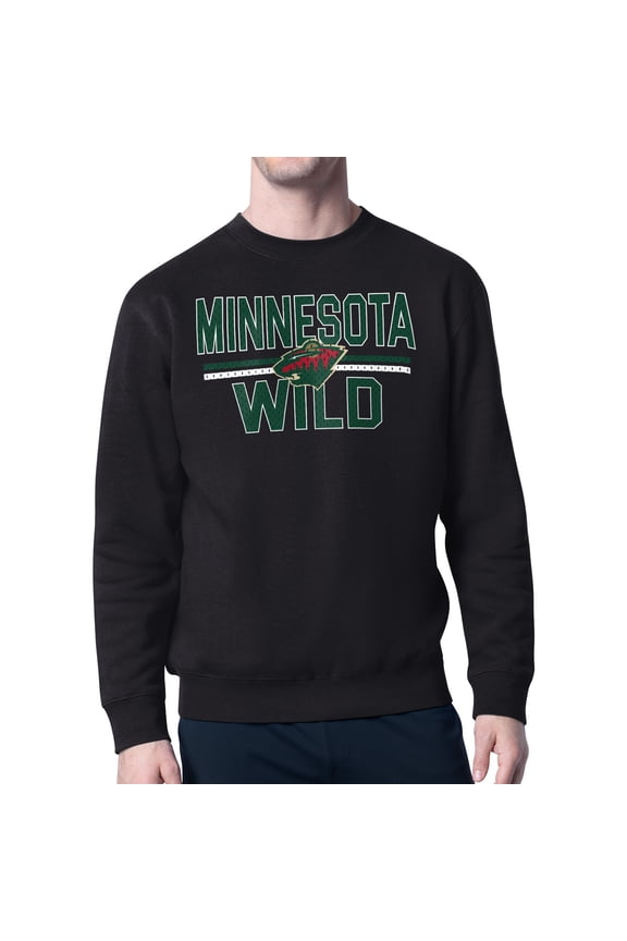 Men's Starter Black Minnesota Wild Mesh Look Team Name Logo Pullover Sweatshirt