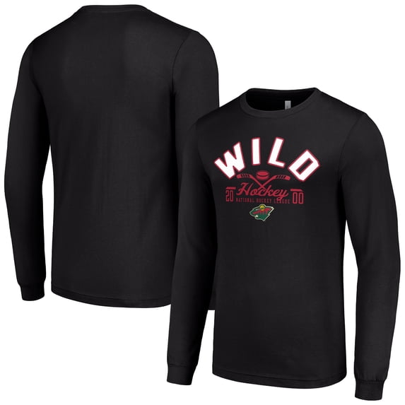 Men's Starter Black Minnesota Wild Puck Long Sleeve T-Shirt