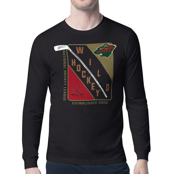 Men's Starter Black Minnesota Wild Shield Long Sleeve Graphic T-Shirt