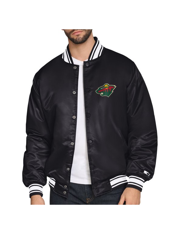 Men's Starter Black Minnesota Wild Triangle Satin Varsity Full-Snap Jacket