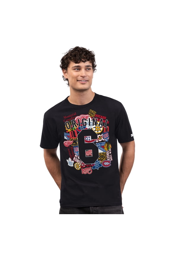 Men's Starter Black NHL Original 6 Logo Collage T-Shirt