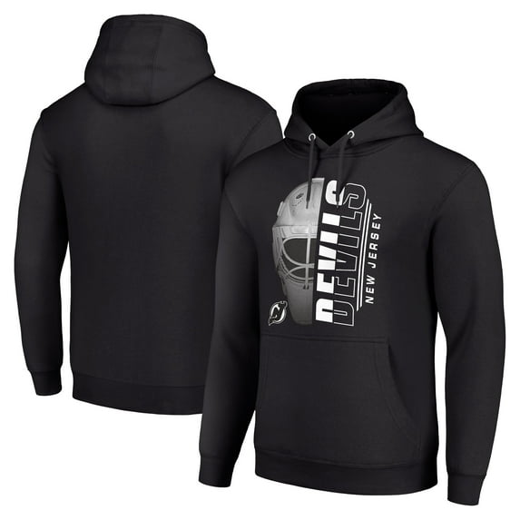 Men's Starter Black New Jersey Devils Half Helmet Fleece Pullover Hoodie
