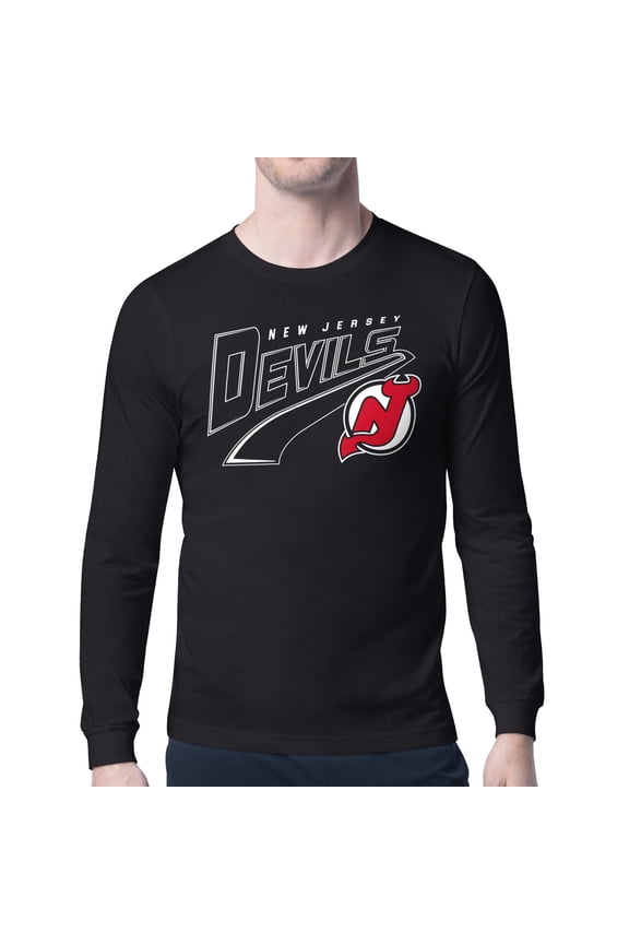 Men's Starter Black New Jersey Devils Modern Tailsweep Long Sleeve T-Shirt