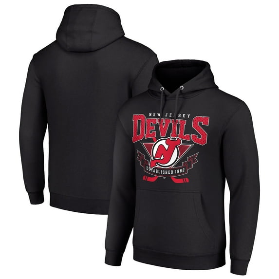 Men's Starter Black New Jersey Devils Team Logo Graphic Fleece Tri-Blend Pullover Hoodie