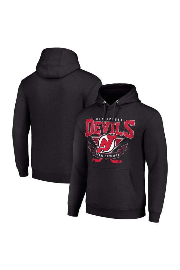 Men's Starter Black New Jersey Devils Team Logo Graphic Fleece Tri-Blend Pullover Hoodie