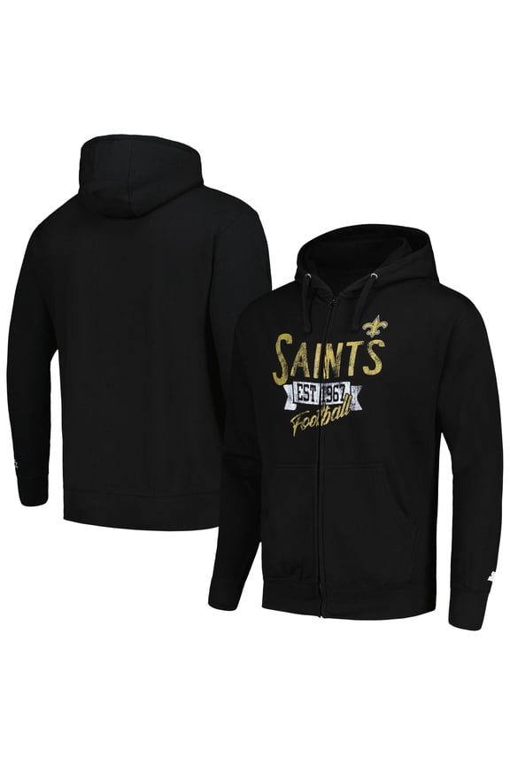 Men's Starter Black New Orleans Saints Domestic Post Season Full-Zip Hoodie
