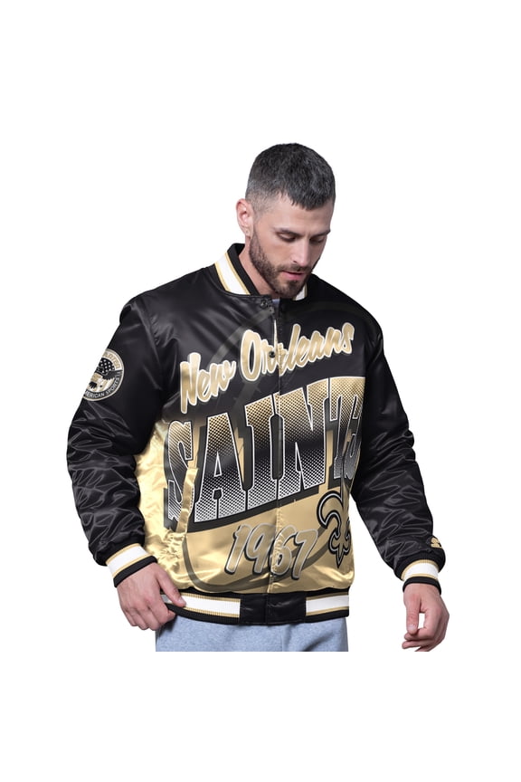 Men's Starter Black New Orleans Saints Pass Rush Varsity Full-Snap Jacket