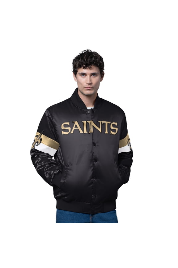 Men's Starter Black New Orleans Saints Triple Option Satin Varsity Full-Snap Jacket