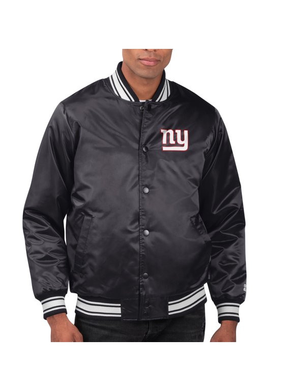 Men's Starter Black New York Giants Printed Team Logo Satin Varsity Full-Snap Jacket