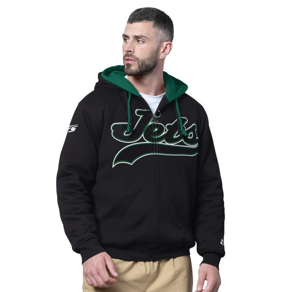 Men's Starter Black New York Jets Big Shot Full-Zip Double Hoodie