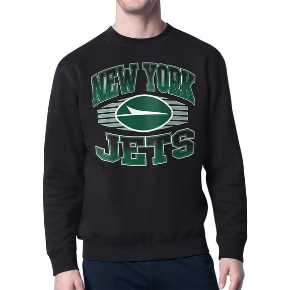 Men's Starter Black New York Jets Team Grit Graphic Fleece Pullover Sweatshirt