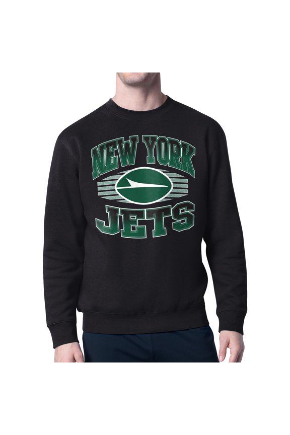 Men's Starter Black New York Jets Team Grit Graphic Fleece Pullover Sweatshirt