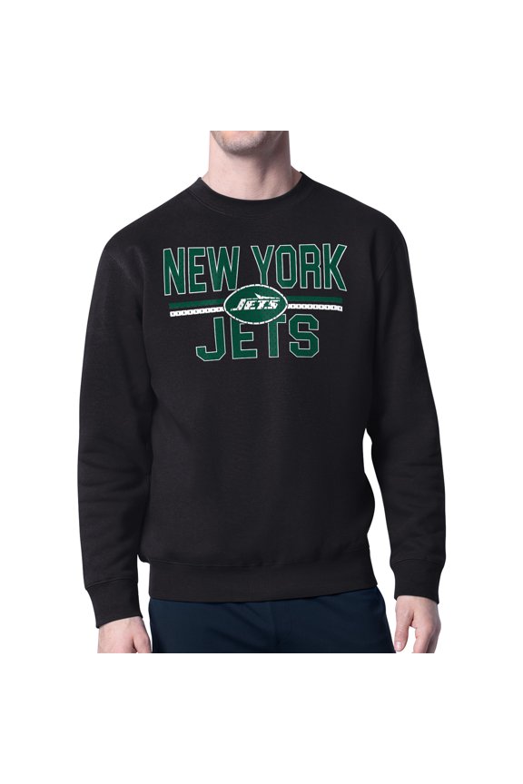 Men's Starter Black New York Jets Team Mesh Print Graphic Pullover Sweatshirt