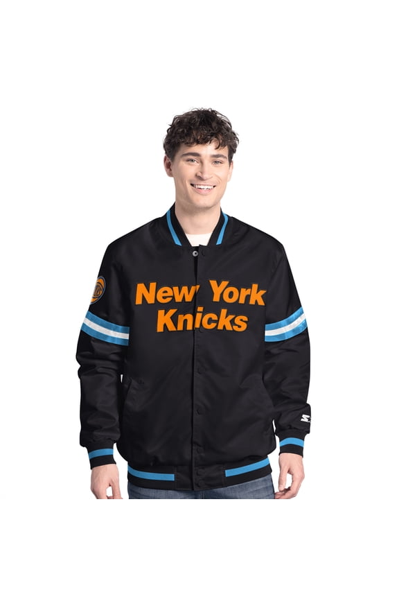 Men's-Starter  Black New York Knicks Scout Varsity Full-Snap Jacket