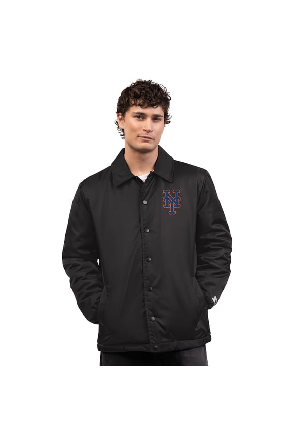 Men's-Starter  Black New York Mets Full-Snap Coaches Jacket