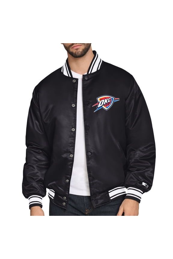 Men's Starter Black Oklahoma City Thunder Triangle Full-Snap Varsity Jacket
