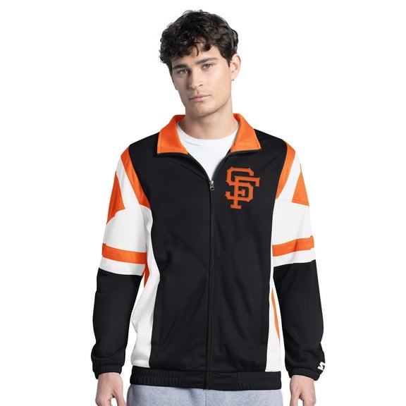 Men's Starter Black/Orange San Francisco Giants Contender Tricot Full-Zip Track Jacket