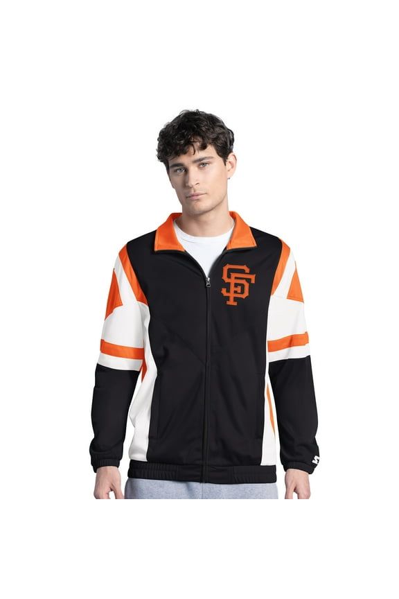 Men's Starter Black/Orange San Francisco Giants Contender Tricot Full-Zip Track Jacket