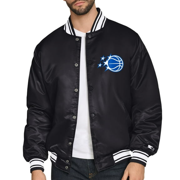 Men's Starter Black Orlando Magic Triangle Full-Snap Varsity Jacket