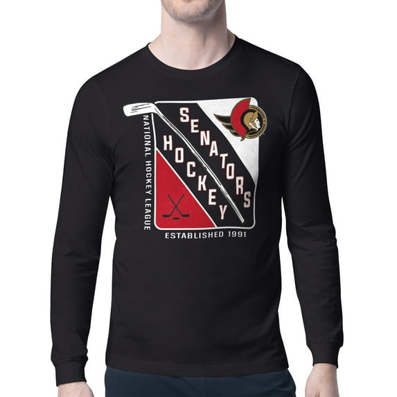 Men's Starter Black Ottawa Senators Shield Long Sleeve Graphic T-Shirt
