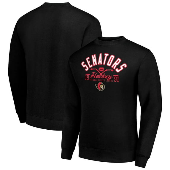 Men's Starter Black Ottawa Senators Stick And Puck Logo Fleece Pullover Sweatshirt