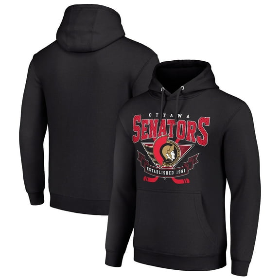 Men's Starter Black Ottawa Senators Team Logo Graphic Fleece Tri-Blend Pullover Hoodie