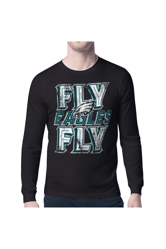Men's-Starter Black Philadelphia Eagles Distressed Phrase Long Sleeve T-Shirt