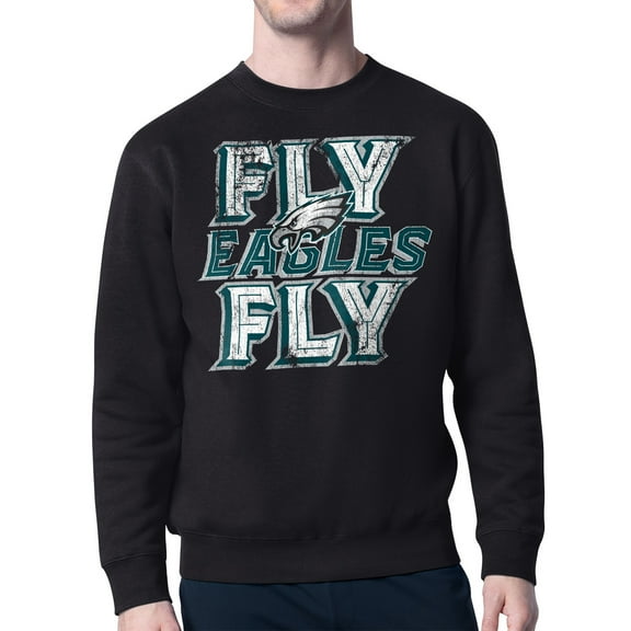 Men's-Starter  Black Philadelphia Eagles Distressed Team Phrase Fleece Pullover Sweatshirt