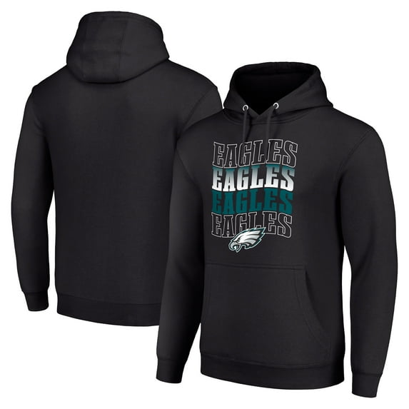 Men's Starter Black Philadelphia Eagles Four Team Name Logo Fleece Pullover Hoodie