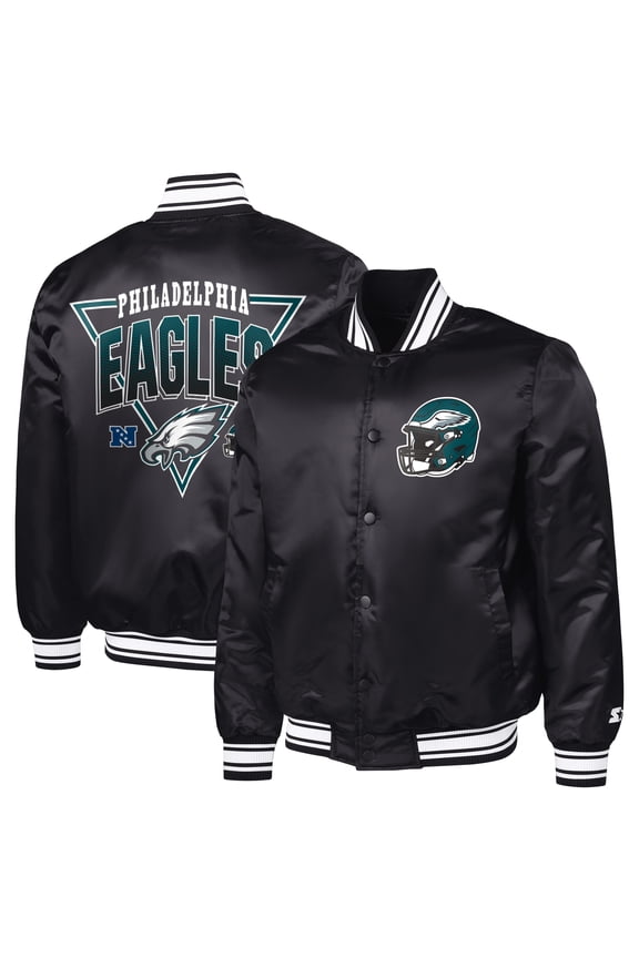 Men's Starter  Black Philadelphia Eagles Printed Triangle Graphic Satin Full-Snap Varsity Jacket