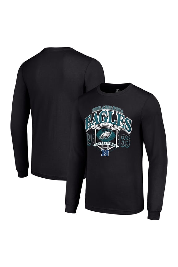 Men's Starter Black Philadelphia Eagles Retro Long Sleeve Graphic T-Shirt